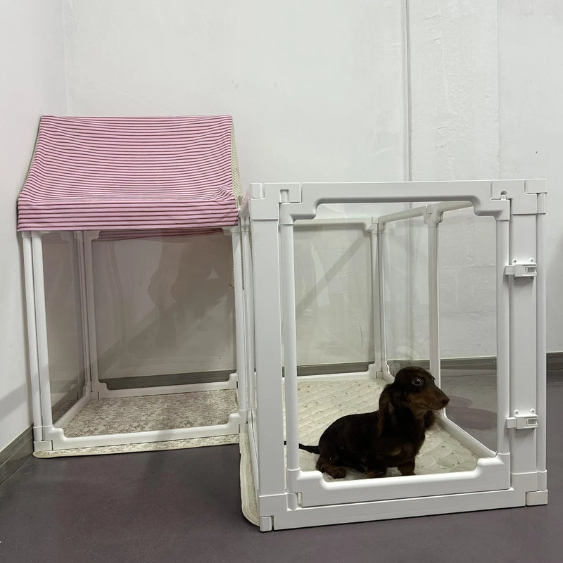 DIY Dog Playpen Puppy Cat Rabbit Ferret Transparent Pet Pen Easy Assemble Whelp Crate Kennel Cage Enclosure with Wheels