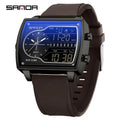 Sanda Men's Watch Fashionable Multifunctional Luminous Waterproof，Three Time Zones, Alarm Clock, Dual Display Electronic Watch