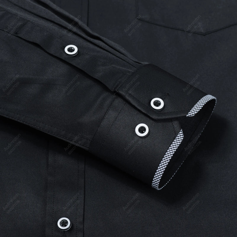 Men's Banded Collar Dress Shirts Long Sleeve Button Down Mandarin Versatile Solid with Pocket - View 6 | SAMAG