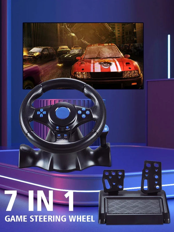 DATA FROG Racing Steering Wheel Vibration Controller Sim Racing Wheel with Pedals for PC Gaming Console Universal Gamepad