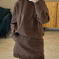Brown Sweatshirts And Skirt Sets Ladies Elegant Officewear Skirt Suit With Lace 2 Pieces Hoodie Set With Skirt Women Autumn