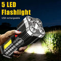5LED High Power Led Flashlights Rechargeable Camping Spotlight with Side Light 3 Lighting Modes for Camping Adventure Outdoor