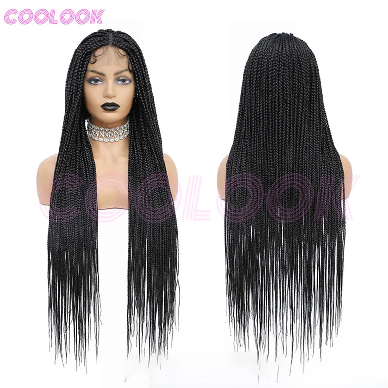 Cornrows Braided Wig Small Square Knotless Box Braids Wigs For Black Women With Baby Hair Synthetic Long 36Inches Braiding Hair