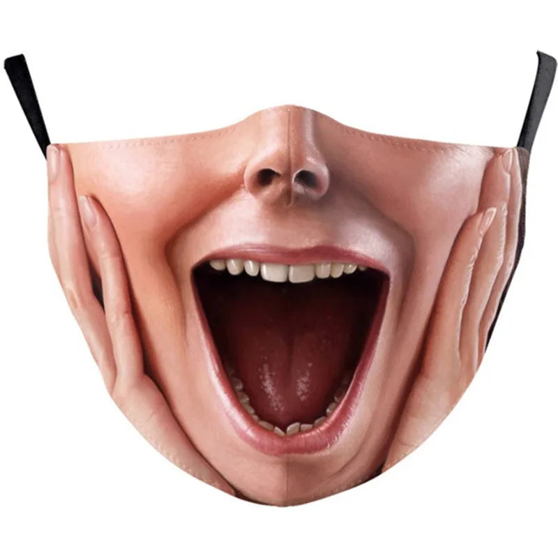 Smile Print Mask With Pocket Unisex Funny 3d Masks For Women Adult Face Scarf Adult Protec Mouthmask Outdoor Party Cosplay Mask