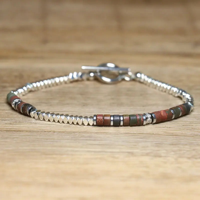 1 Pc Minimalist OT Clasp Stainless Steel Bracelet Natural Stone Handmade Production Picasso Hematite Women Jewelry