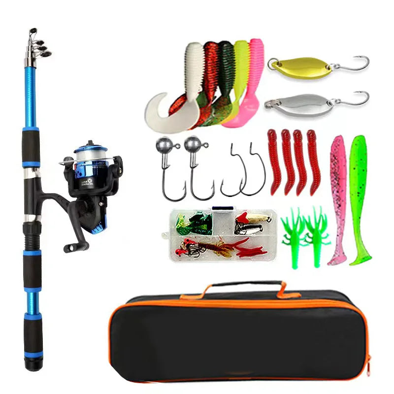 BRAVMACK Telescopic Fishing Pole Full Kit With Spinning Reel Baits Hooks Portable Travel Outdoor Angling Tackle Complete Set