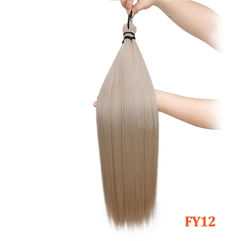 Gladys 28 Inch Crochet Braids Hair 3PCS 300g Synthetic Orange 60MW Ombre Brown T1B-330-276 Straight Braiding Hair Soft Pony Hair