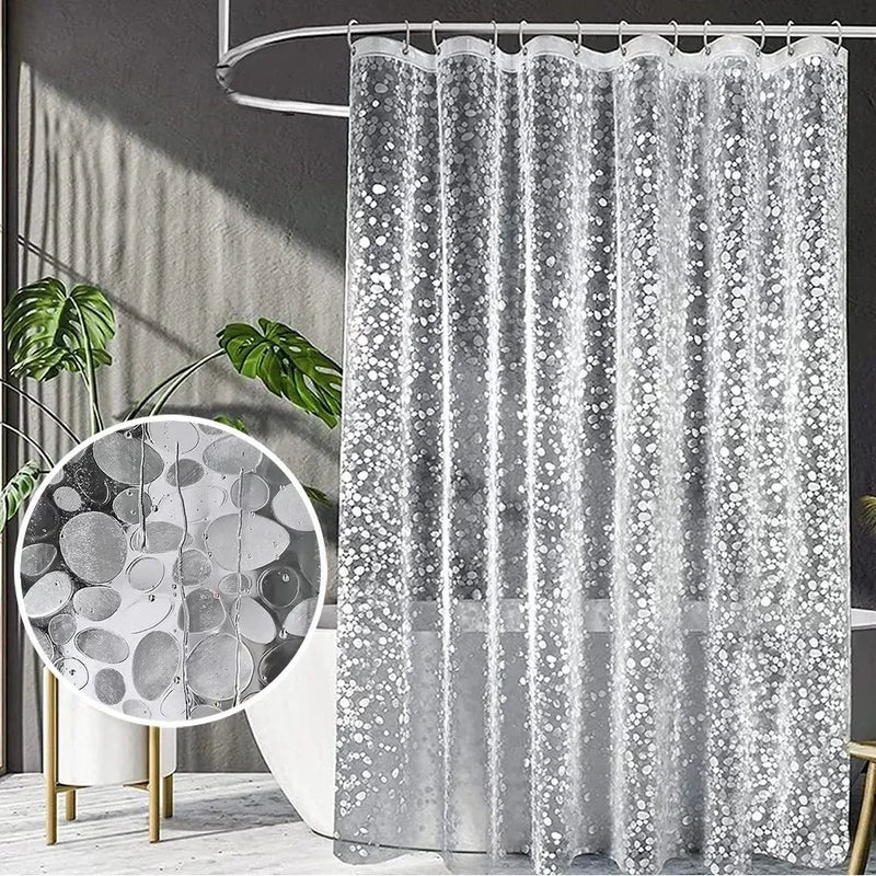 Bathroom Shower Curtain Transparent Lining Waterproof Bathtub Bathing Cover PEVA Mildew Proof Cobblestone Curtain with Hooks
