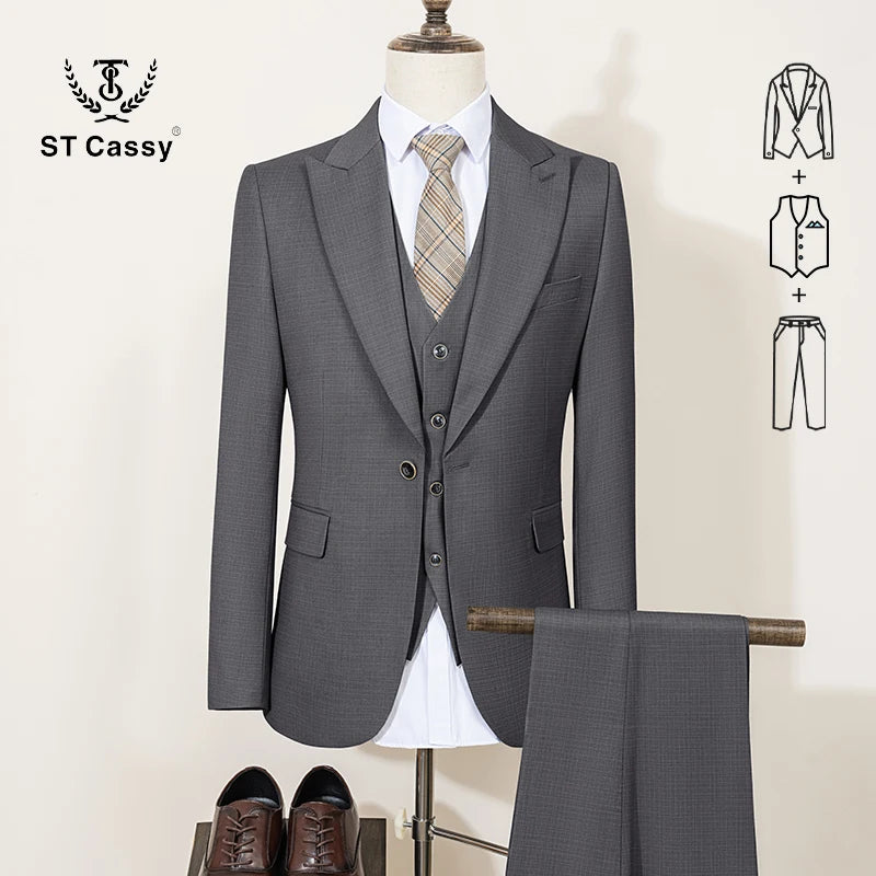 ST Cassy Summer Thin Version Men's Suit Green Slim Fit Formal Business Office Men's Suits（jacket+Vest+Pants）