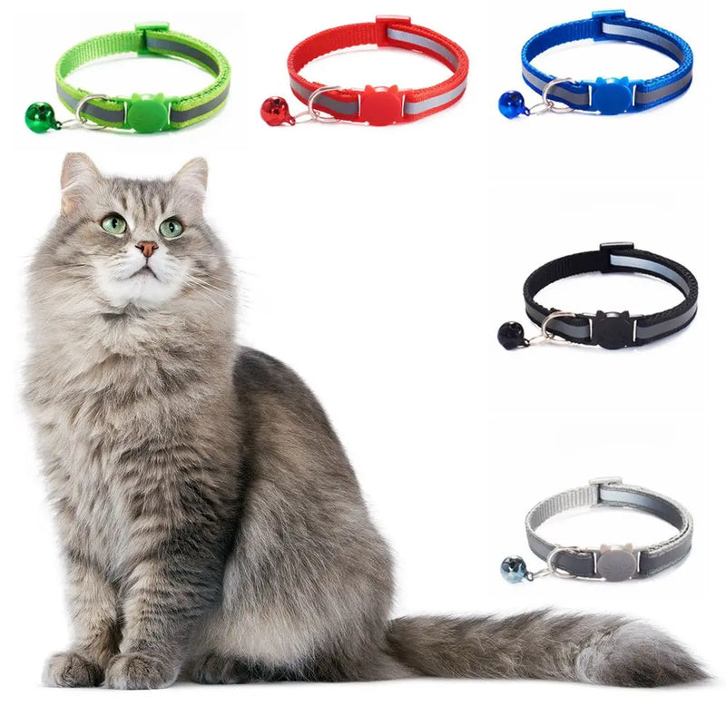 Cute Fashion Adjustable Size Cat Head Pattern Reflective with Bells Cat Collar Pet Accessories Kitten Decor Cat Neck Strap