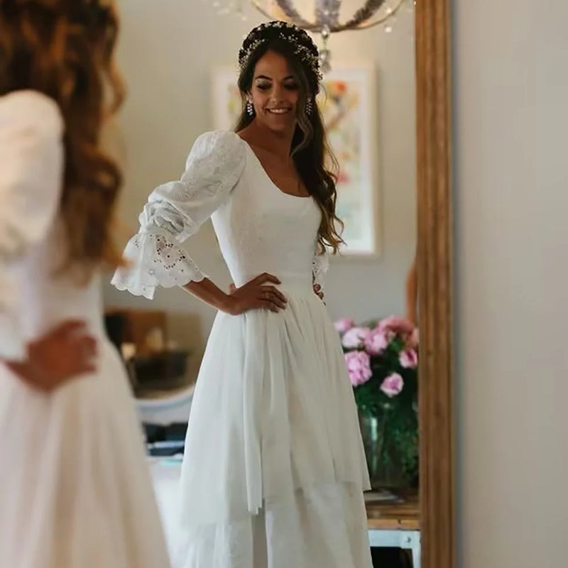 Verngo Rustic Boho Wedding Dress Vintage Lace A Line - View 2 | SAMAG
