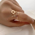 2025 Nwe Stainless Steel 18 K Gold Plated Sun Rings for Women Natural Stone Inlaid in Hollow Metal Texture Ring Trendy Jewelry