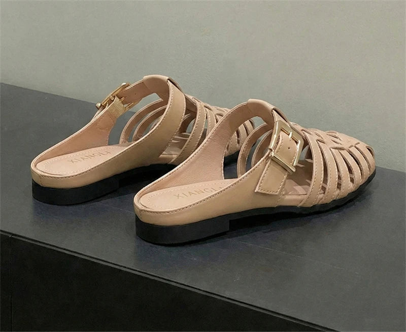 2026 Summer New Women's Mules And Clogs Closed Toe Woven Hollow Out Breathable Slip On Shoes Plus Size Casual Flat Sandals мюли