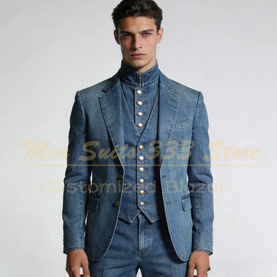 Tailor Made Men's Suits Denim Single Breasted Notch Lapel | SAMAG