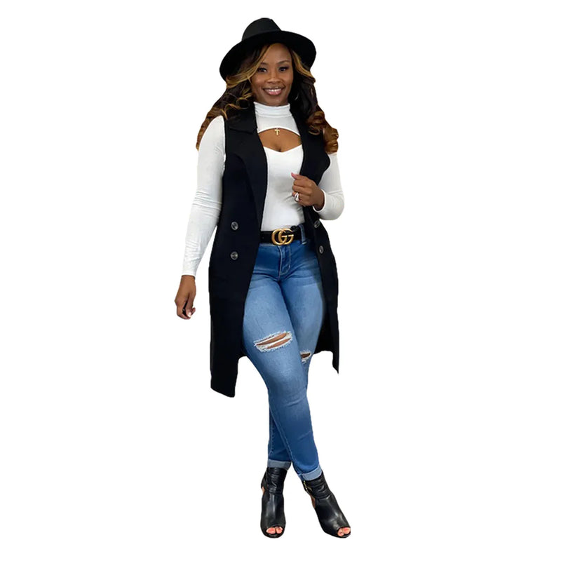 Women's Long Sleeveless Draped Open Front Sweater Vest Cardigan Side Pockets Button Daily Wear Going Out Date Draped Duster Vest