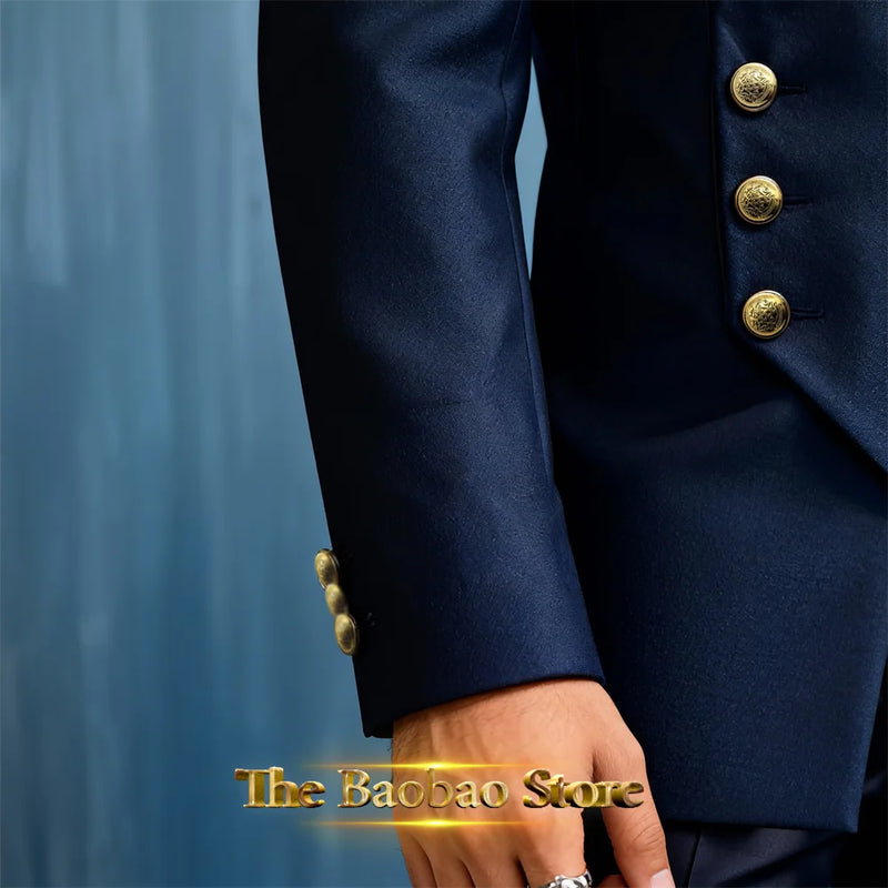 Matching Design Men's Suit 2pcs African/Indian Safiri Attire Customized Set with Gold Button for Wedding Party Formal Events