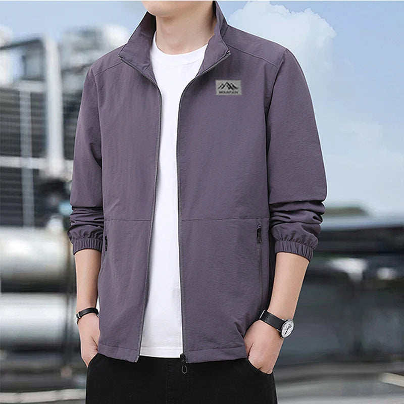 Spring/Summer Men's Solid Color Jackets, Casual Sport Coats, High-Quality Waterproof Men's Coats, Business Coats