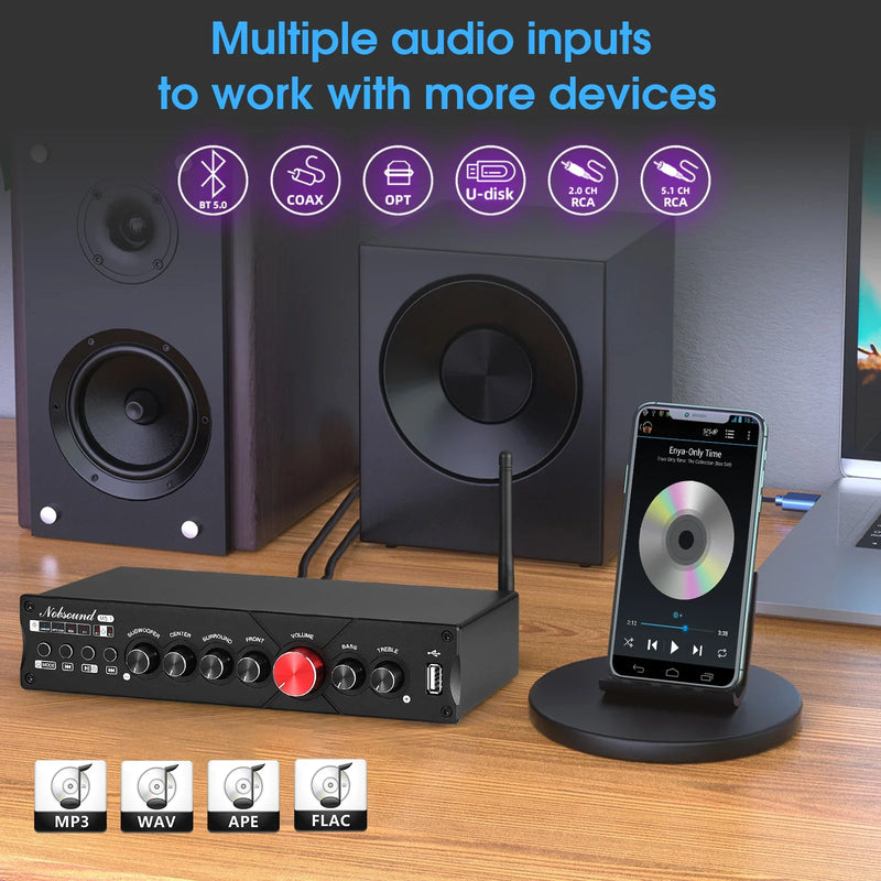 Nobsound M5.1 Digital Bluetooth Receiver 5.1 Channel Coaxial/Optical Home Theater Power Amp U-disk Subwoofer Amplifier