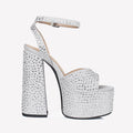 Arden Furtado Women's Summer Sandals Round Toe Waterproof Platform Super High Heel Crystal Embellished Dinner Word-Cingulate Lar