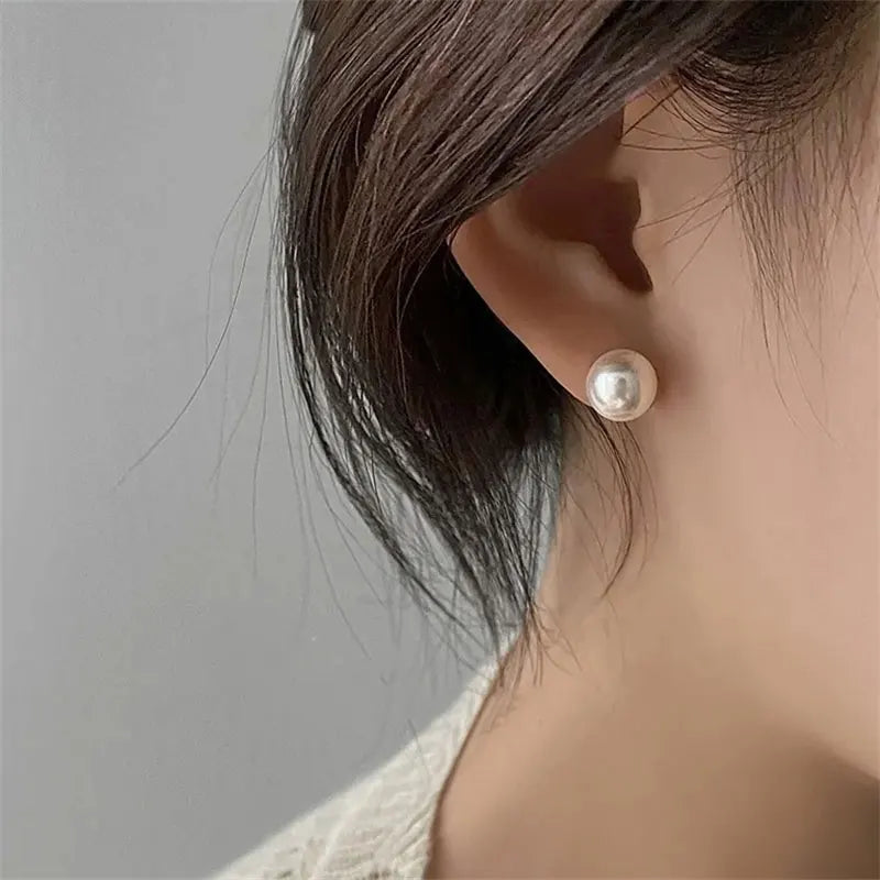 Senlissi- Wholesale Natural White 8-14mm Freshwater White Pearl and 925 Sterling Silver Stud Earrings for Women One Pair