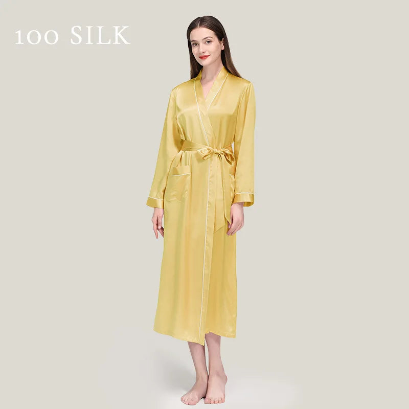 Birdtree 22 Momme 100%Pure  Silk Long Robe for Women Silky Sleepwear Ladies Elegant Nightgown Natural Pajamas P3D047QM