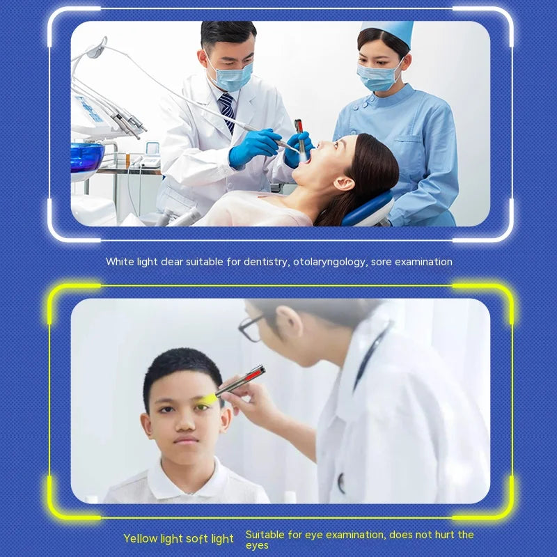 Rechargeable Medical Handy Pen Light Dual Light Source LED Flashlight Mini Pocket Doctor Oral Examination Penlight Clip Lamp