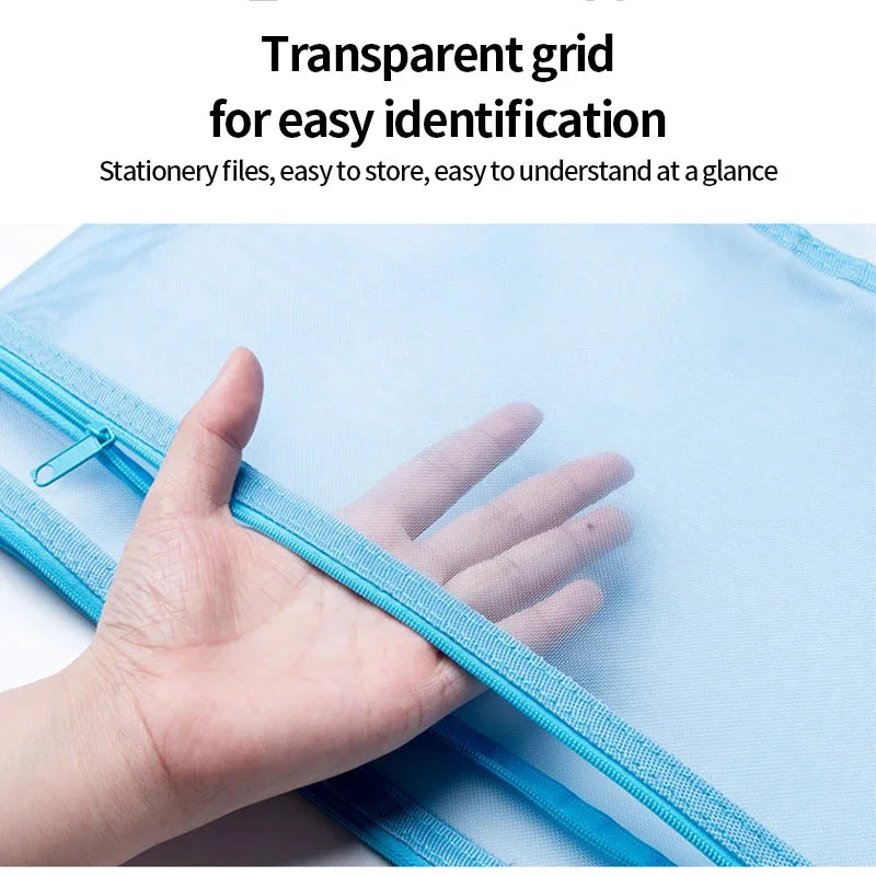 Nylon Mesh File Bag A4 A5 A6 Transparent Zipper Test Paper Information Bag Office Student Pen Bag Subject Bag Puzzle Storage Bag
