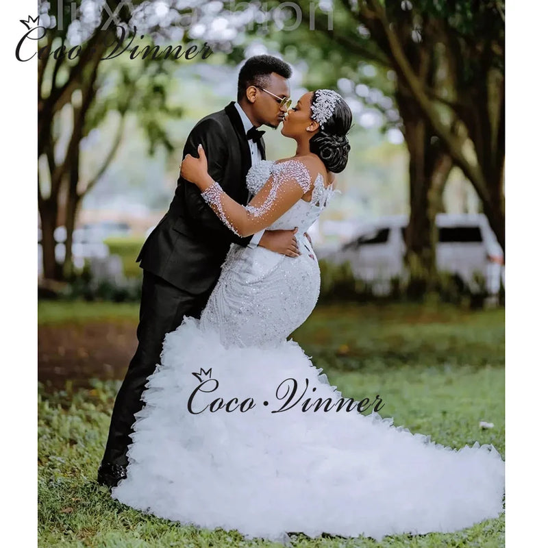 Customized Africa Luxury Mermaid Wedding Dress For Women - View 2 | SAMAG