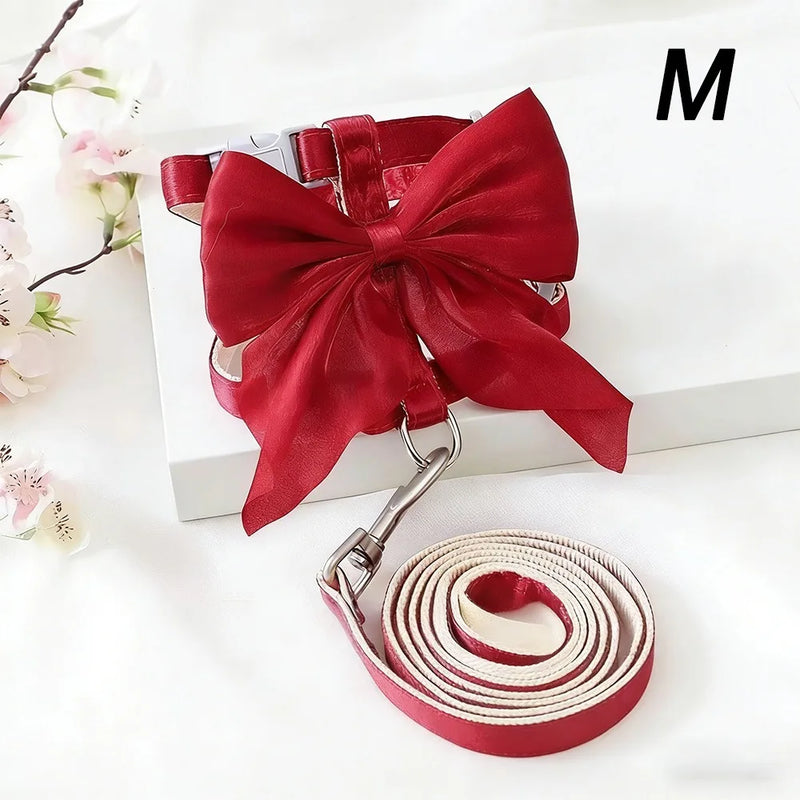 Cute Adjustable Bowknot Cat Harness Leash Escape Proof Shiny Bowknot Pet Harness Traction Rope Pet Decoration