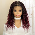 14 Inches Short Burgundy Box Braided Wigs Full Lace Synthetic Boho Braids Wig for Women Ombre Color Braided Wigs