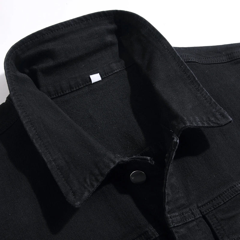 Men Classic Black Denim Vest Pure Color All Match Sleeveless Waistcoat Cotton Cargo Tank Top