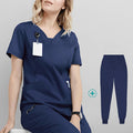 Woman Medical Scrubs Set, V-Neck Short Sleeve Nursing Uniforms With Multi-Pockets, Professional Workwear For Dental Clinic, Sp