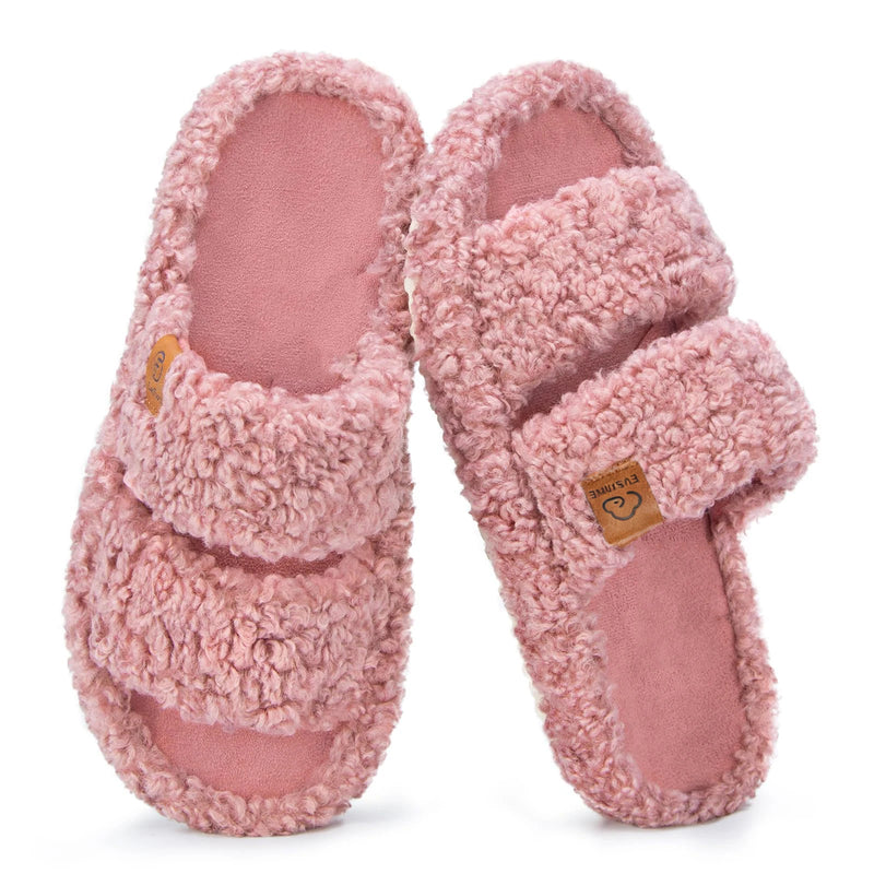Litfun Winter Fluffy Women's Slippers Anti-slip Open-toe Slides Soft Sole Indoor Slides Furry Warm Cozy Bedroom Women's Slippers