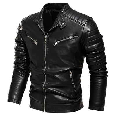 Winter Black Leather Jacket Men Fur Lined Warm Motorcycle | SAMAG