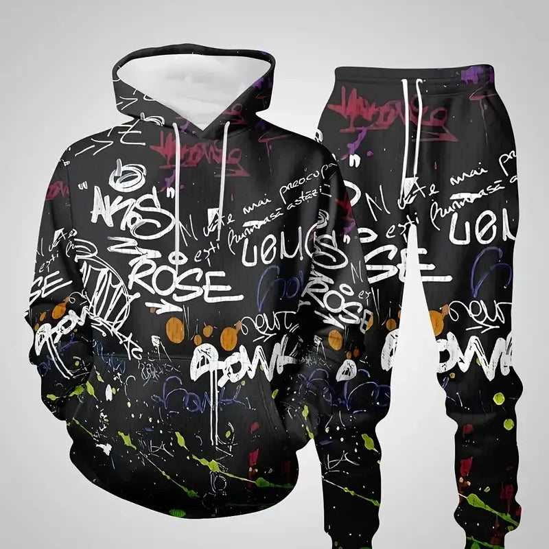The new men's hoodie set for Spring and Autumn features a casual fashionable and comfortable 3D graffiti - View 4 | SAMAG