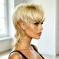 Pixie Cut Human Hair Wig Blonde Mullet Wig Swallowtail Full Machine Made Fashion Breathable For Women Family Party Daily Use