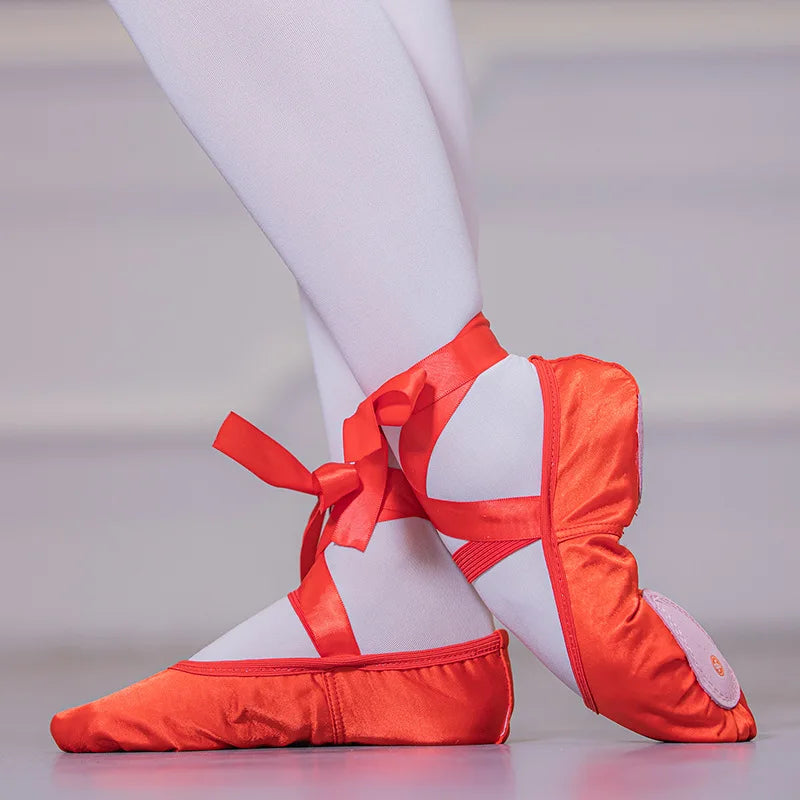 Satin Ribbon Ballet Shoes Soft Sole for Adults Kids Girls Women Yoga Belly Dance Practice Slippers Cat Claw Dance Shoes