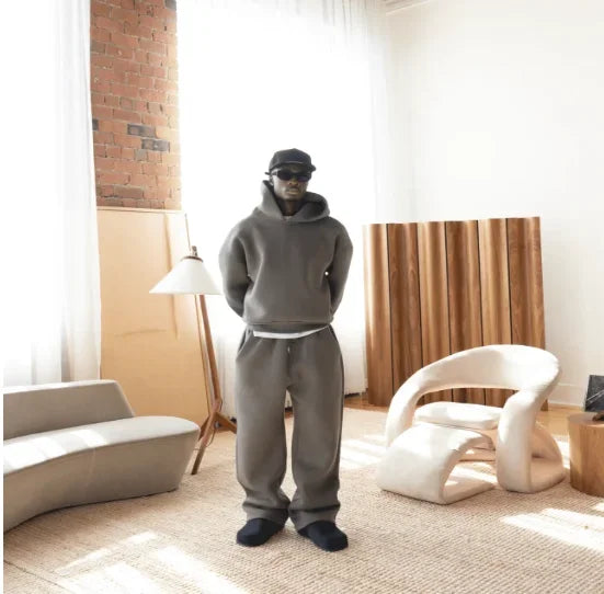 Solid Couple's Hooded Sweatshirt Casual Loose Sweatpants | SAMAG