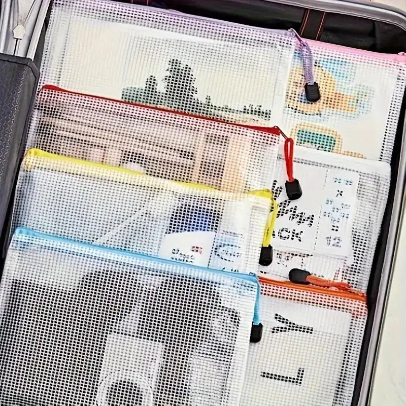 5-24pcs Mesh Zipper Bags Puzzle Bags With Zipper For Classrooms, A4 Chessboard Game Storage And School Office Supplies