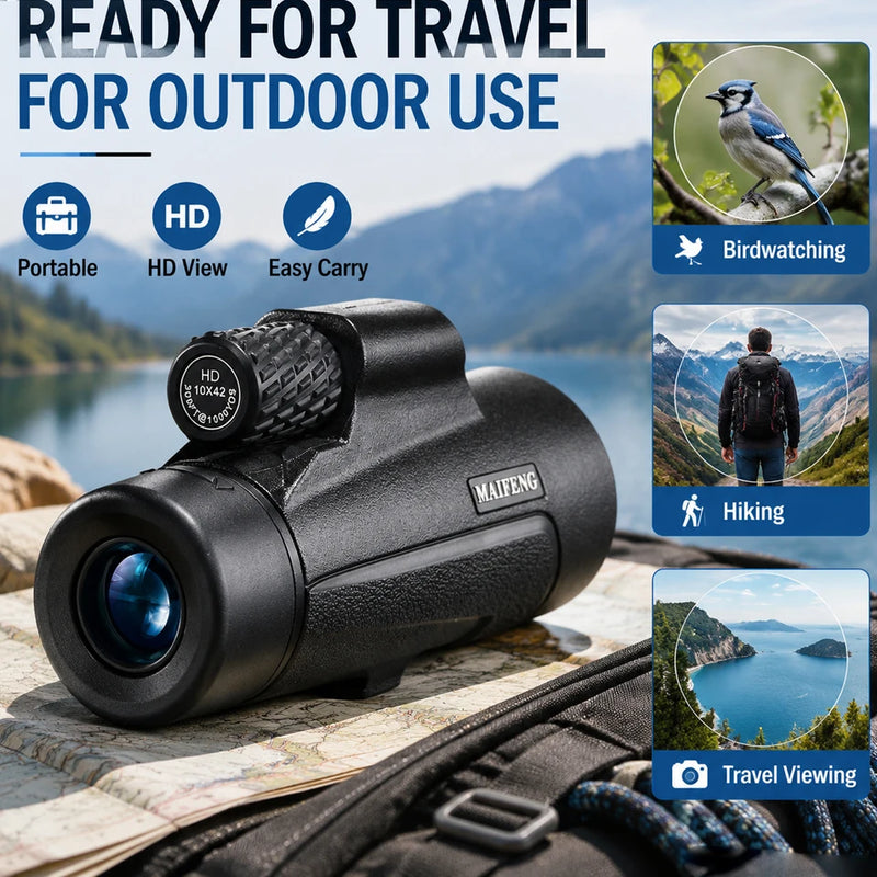 Maifeng HD Monocular Telescope 10x42 12x42 Compact Binoculars for Bird Watching Hiking Camping Outdoor Activities BAK4