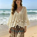 Bohemian Style Crochet Lace V Neck Cardigan Beachwear - View 4 | SAMAG