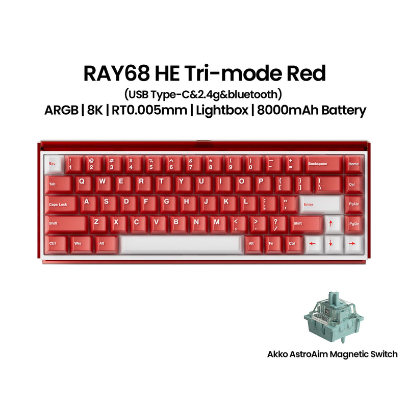 Akko RAY68 HE Mechanical Keyboard 65% Magnetic Switch Rapid Trigger 0.01mm 8K RGB with Lightbox Custom ESports Gaming Keybaord