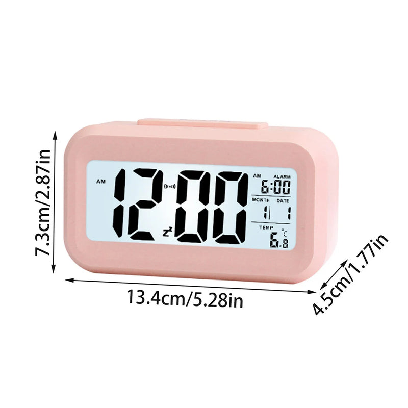 Digital Alarm Clock with Indoor Temperature Light Sensor Battery Operated Backlight 12/24H Display for Bedrooms Office Desk