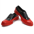 Luxury Mens Dress Shoes Platform Lace Up Genuine Leather Oxfords Real Cowhide Business Work Formal Shoes Black Red Wedding Shoes