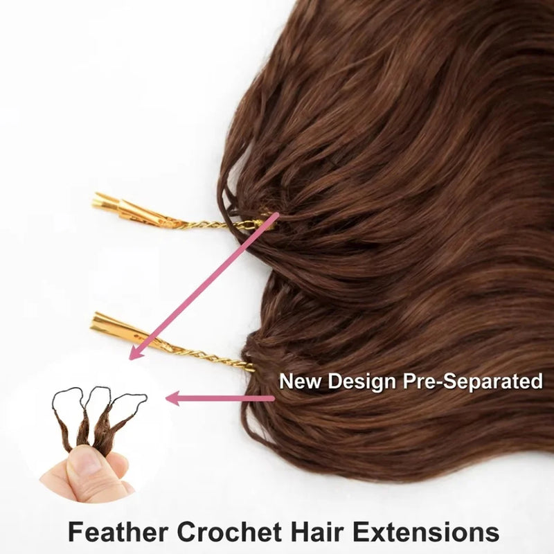 12A Body Wave Chocolate And Natural Black Pre-Separated Feather Crochet Invisible Crochet Hair Extensions Body Wave Crochet Human Hair For Women