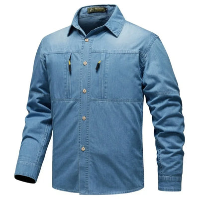 New Fashion Men Classic Light Blue Long Sleeves Denim | SAMAG