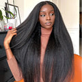 Black Yaki Lace Front Wig 30inch 180density Soft Kinky Straight Wig For Women Baby Hair Synthetic Wigs Heat Temperature Glueless