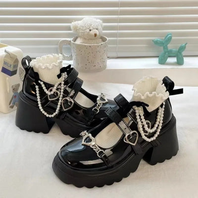 Sweet Heart-Shaped Buckle Lolita Shoes Women Patent | SAMAG