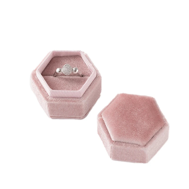 Velvet Hexagon Single Slot Ring Box For Engagement Wedding Keepsake Case Bridal Photo Jewelry Exhibitor Storage Display Selling