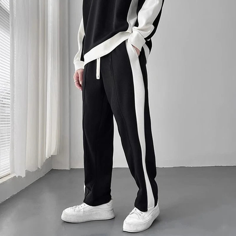 Spring Autumn Korean Fashion Patchwork Sweatshirt Elastic Casual Sweatpants Set Men Loose Comfortable Sporty - View 4 | SAMAG